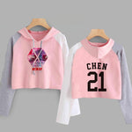Load image into Gallery viewer, EXO Kpop Hoodie Women Crop Hoodies Sweatshirts Korean Fashion Long Sleeve Hooded Pink Loose Pullover Exo Cropped Clothes
