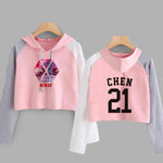 Load image into Gallery viewer, EXO Kpop Hoodie Women Crop Hoodies Sweatshirts Korean Fashion Long Sleeve Hooded Pink Loose Pullover Exo Cropped Clothes
