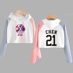 Load image into Gallery viewer, EXO Kpop Hoodie Women Crop Hoodies Sweatshirts Korean Fashion Long Sleeve Hooded Pink Loose Pullover Exo Cropped Clothes
