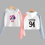 Load image into Gallery viewer, EXO Kpop Hoodie Women Crop Hoodies Sweatshirts Korean Fashion Long Sleeve Hooded Pink Loose Pullover Exo Cropped Clothes
