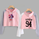 Load image into Gallery viewer, EXO Kpop Hoodie Women Crop Hoodies Sweatshirts Korean Fashion Long Sleeve Hooded Pink Loose Pullover Exo Cropped Clothes
