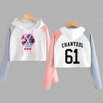 Load image into Gallery viewer, EXO Kpop Hoodie Women Crop Hoodies Sweatshirts Korean Fashion Long Sleeve Hooded Pink Loose Pullover Exo Cropped Clothes
