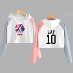 Load image into Gallery viewer, EXO Kpop Hoodie Women Crop Hoodies Sweatshirts Korean Fashion Long Sleeve Hooded Pink Loose Pullover Exo Cropped Clothes
