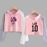 Load image into Gallery viewer, EXO Kpop Hoodie Women Crop Hoodies Sweatshirts Korean Fashion Long Sleeve Hooded Pink Loose Pullover Exo Cropped Clothes
