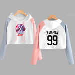 Load image into Gallery viewer, EXO Kpop Hoodie Women Crop Hoodies Sweatshirts Korean Fashion Long Sleeve Hooded Pink Loose Pullover Exo Cropped Clothes
