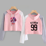 Load image into Gallery viewer, EXO Kpop Hoodie Women Crop Hoodies Sweatshirts Korean Fashion Long Sleeve Hooded Pink Loose Pullover Exo Cropped Clothes
