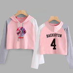 Load image into Gallery viewer, EXO Kpop Hoodie Women Crop Hoodies Sweatshirts Korean Fashion Long Sleeve Hooded Pink Loose Pullover Exo Cropped Clothes
