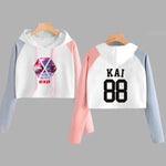 Load image into Gallery viewer, EXO Kpop Hoodie Women Crop Hoodies Sweatshirts Korean Fashion Long Sleeve Hooded Pink Loose Pullover Exo Cropped Clothes
