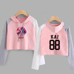 Load image into Gallery viewer, EXO Kpop Hoodie Women Crop Hoodies Sweatshirts Korean Fashion Long Sleeve Hooded Pink Loose Pullover Exo Cropped Clothes
