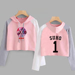 Load image into Gallery viewer, EXO Kpop Hoodie Women Crop Hoodies Sweatshirts Korean Fashion Long Sleeve Hooded Pink Loose Pullover Exo Cropped Clothes
