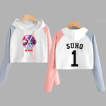 Load image into Gallery viewer, EXO Kpop Hoodie Women Crop Hoodies Sweatshirts Korean Fashion Long Sleeve Hooded Pink Loose Pullover Exo Cropped Clothes
