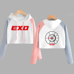 Load image into Gallery viewer, EXO Kpop Hoodie Women Crop Hoodies Sweatshirts Korean Fashion Long Sleeve Hooded Pink Loose Pullover Exo Cropped Clothes
