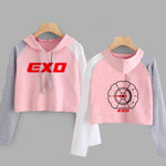 Load image into Gallery viewer, EXO Kpop Hoodie Women Crop Hoodies Sweatshirts Korean Fashion Long Sleeve Hooded Pink Loose Pullover Exo Cropped Clothes
