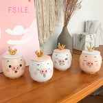 Load image into Gallery viewer, FSILE My drinking cup pink white pig ceramic cup with lid spoon cute cartoon breakfast milk mug girl couple gift coffee cup
