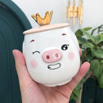 Load image into Gallery viewer, FSILE My drinking cup pink white pig ceramic cup with lid spoon cute cartoon breakfast milk mug girl couple gift coffee cup

