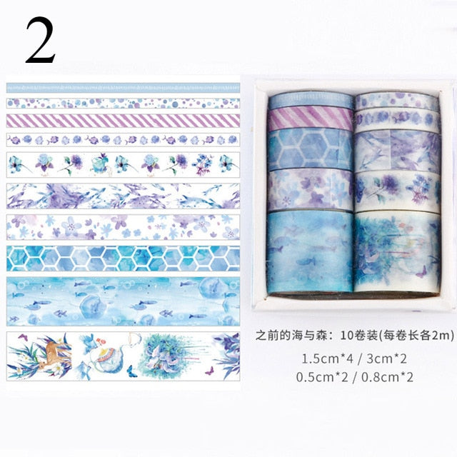 10Pcs/Set Cute Plant Leaves Washi Tape Kawaii Flower Masking Tape Whale Decorative Tape For Sticker Scrapbooking DIY Photo Album