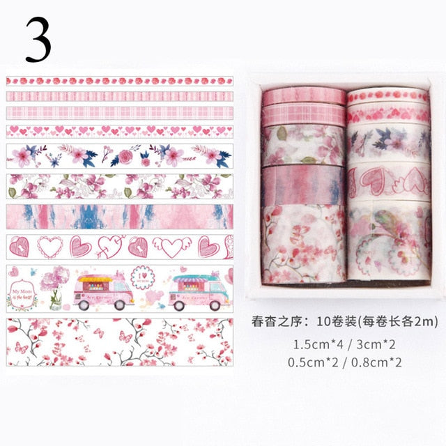 10Pcs/Set Cute Plant Leaves Washi Tape Kawaii Flower Masking Tape Whale Decorative Tape For Sticker Scrapbooking DIY Photo Album