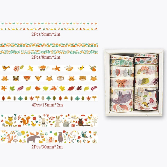 10Pcs/Set Cute Plant Leaves Washi Tape Kawaii Flower Masking Tape Whale Decorative Tape For Sticker Scrapbooking DIY Photo Album