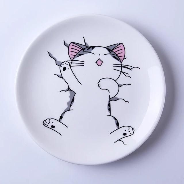 Cartoon Cat Ceramic Plate Creative Cuisine Dish Cute White Plate Steak Rice Soup Bone China Tableware Gift Ceramica Dish