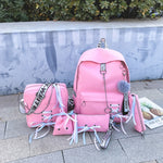 Load image into Gallery viewer, Chain Canvas female book bag backpack 5pcs/set schoolbag school bag travel pack fashion Tassel women teenage teenagers girl 2019
