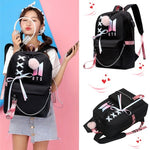 Load image into Gallery viewer, Black idol Backpack Canvas Usb School Bags for Girls Teenagers Backpack Women Cute Korea Harajuku High College Schoolbag
