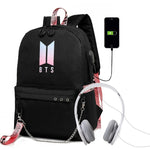 Load image into Gallery viewer, Black idol Backpack Canvas Usb School Bags for Girls Teenagers Backpack Women Cute Korea Harajuku High College Schoolbag

