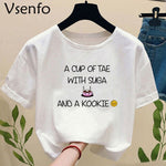 Load image into Gallery viewer, Harajuku Kpop Tshirt A Cup of Tae with Suga and Kookie T-shirt Bangtan Sonyeondan K-Pop Art Korean Fashion Summer Women Clothes
