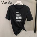 Load image into Gallery viewer, Kpop Fashion Unisex Eat Sleep Ateez Repeat Printed Casual T Shirt Short Sleeve Cotton Funny Tee Tops for Kpop Fans
