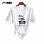 Load image into Gallery viewer, Kpop Fashion Unisex Eat Sleep Ateez Repeat Printed Casual T Shirt Short Sleeve Cotton Funny Tee Tops for Kpop Fans
