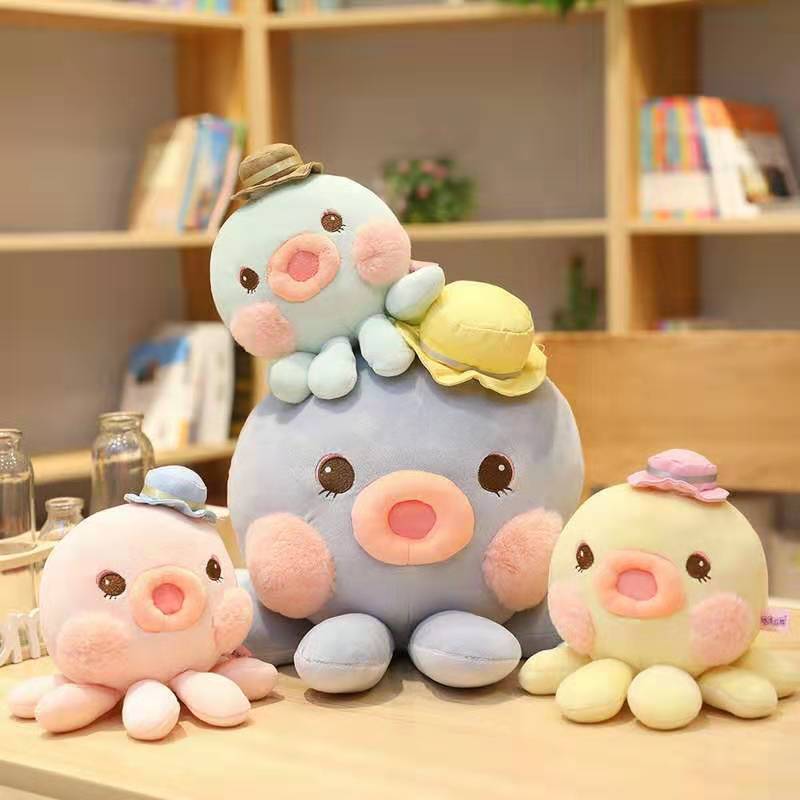 Lovely Creative Cute Cartoon Plush Octopus Hat Dressed Colorful Aquatic Animals Pink Yellow Blue Kawaii Plushie Family Kids Gift