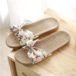 Load image into Gallery viewer, Suihyung Women Flax Slippers Summer Casual Slides Beach Shoes Ladies Indoor Linen Slippers Bohemia Floral Bow Flip Flops Sandals
