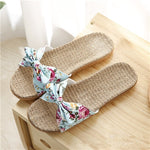 Load image into Gallery viewer, Suihyung Women Flax Slippers Summer Casual Slides Beach Shoes Ladies Indoor Linen Slippers Bohemia Floral Bow Flip Flops Sandals
