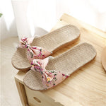 Load image into Gallery viewer, Suihyung Women Flax Slippers Summer Casual Slides Beach Shoes Ladies Indoor Linen Slippers Bohemia Floral Bow Flip Flops Sandals
