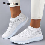 Load image into Gallery viewer, Vulcanized Shoes Sneakers Women Trainers Knitted Sneakers Ladies Slip-on Sock Shoes Sparkly Crystal Zapatillas Mujer Casual
