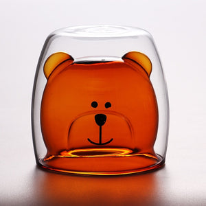 Glass Mugs Double Wall Glass mug, Bear cat dog animal Double-layer glass mug Coffee Cup, Christmas mug gift ,cute Tea Milk Cup