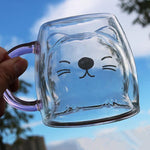 Load image into Gallery viewer, Glass Mugs Double Wall Glass mug, Bear cat dog animal Double-layer glass mug Coffee Cup, Christmas mug gift ,cute Tea Milk Cup
