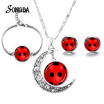 Load image into Gallery viewer, Cute Lovely Ladybug Jewelry Sets Red Lady Bug Art Photo Glass Dome Crescent Necklace Bracelet Earring Set Children's Gift

