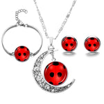 Load image into Gallery viewer, Cute Lovely Ladybug Jewelry Sets Red Lady Bug Art Photo Glass Dome Crescent Necklace Bracelet Earring Set Children's Gift
