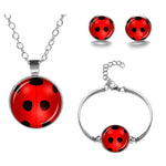 Load image into Gallery viewer, Cute Lovely Ladybug Jewelry Sets Red Lady Bug Art Photo Glass Dome Crescent Necklace Bracelet Earring Set Children's Gift
