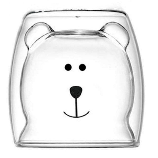 Glass Mugs Double Wall Glass mug, Bear cat dog animal Double-layer glass mug Coffee Cup, Christmas mug gift ,cute Tea Milk Cup