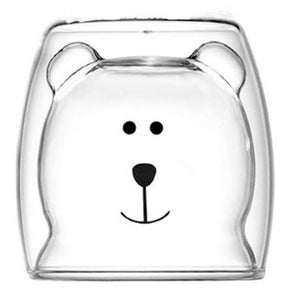 Glass Mugs Double Wall Glass mug, Bear cat dog animal Double-layer glass mug Coffee Cup, Christmas mug gift ,cute Tea Milk Cup
