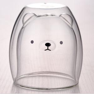 Glass Mugs Double Wall Glass mug, Bear cat dog animal Double-layer glass mug Coffee Cup, Christmas mug gift ,cute Tea Milk Cup