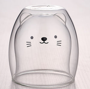 Glass Mugs Double Wall Glass mug, Bear cat dog animal Double-layer glass mug Coffee Cup, Christmas mug gift ,cute Tea Milk Cup