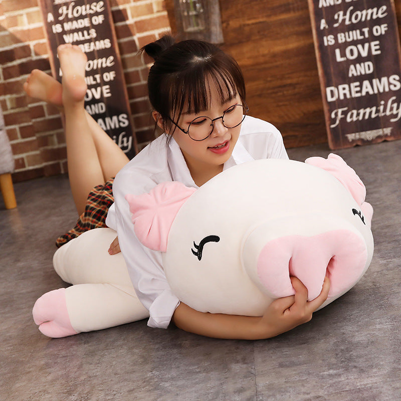 Squishy Pig Stuffed Doll Lying Plush Piggy Toy  White/Pink Animals Soft Plushie Hand Warmer Blanket Kids Comforting Pillow Gift