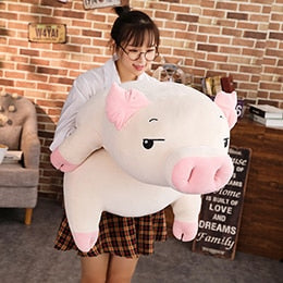 Squishy Pig Stuffed Doll Lying Plush Piggy Toy  White/Pink Animals Soft Plushie Hand Warmer Blanket Kids Comforting Pillow Gift