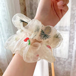 Load image into Gallery viewer, INS Korea Women Embroidery Kawaii Hair Bands Cute Girls Mesh Scrunchie Ponytail Transparent Tulle Headwear Hair Accessories
