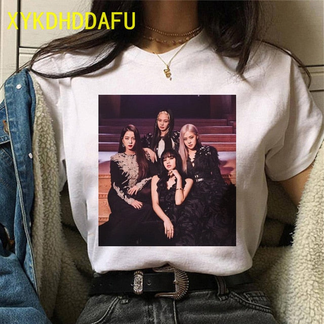 Blackpink Fashion T Shirt Women Hip Hop Casual Summer Top Tee K-pop Streetwear Tshirt Harajuku New Korean Style T-shirt Female