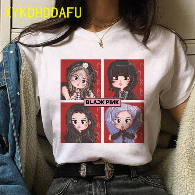 Blackpink Fashion T Shirt Women Hip Hop Casual Summer Top Tee K-pop Streetwear Tshirt Harajuku New Korean Style T-shirt Female