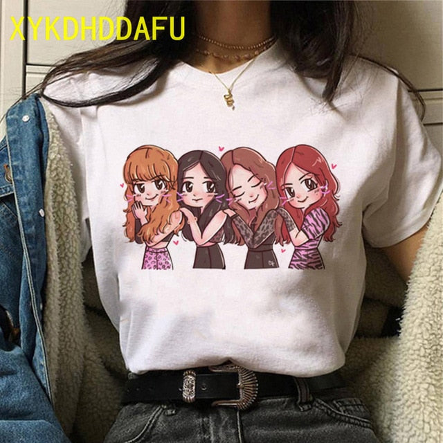 Blackpink Fashion T Shirt Women Hip Hop Casual Summer Top Tee K-pop Streetwear Tshirt Harajuku New Korean Style T-shirt Female
