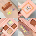 Load image into Gallery viewer, 4 Colors Cute Animal Matte Glitter Eyeshadow Palette Shimmer and Shine Pink Pearlescent Waterproof Sequin Eye shadow Palette
